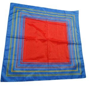 Square Scarf Vintage Primary Colors Striped Border Design Blue Red 26 by 26 Inch